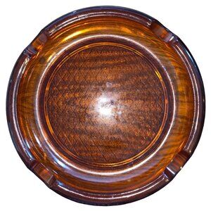 Vintage Amber Glass Ashtray With Diamond Pattern